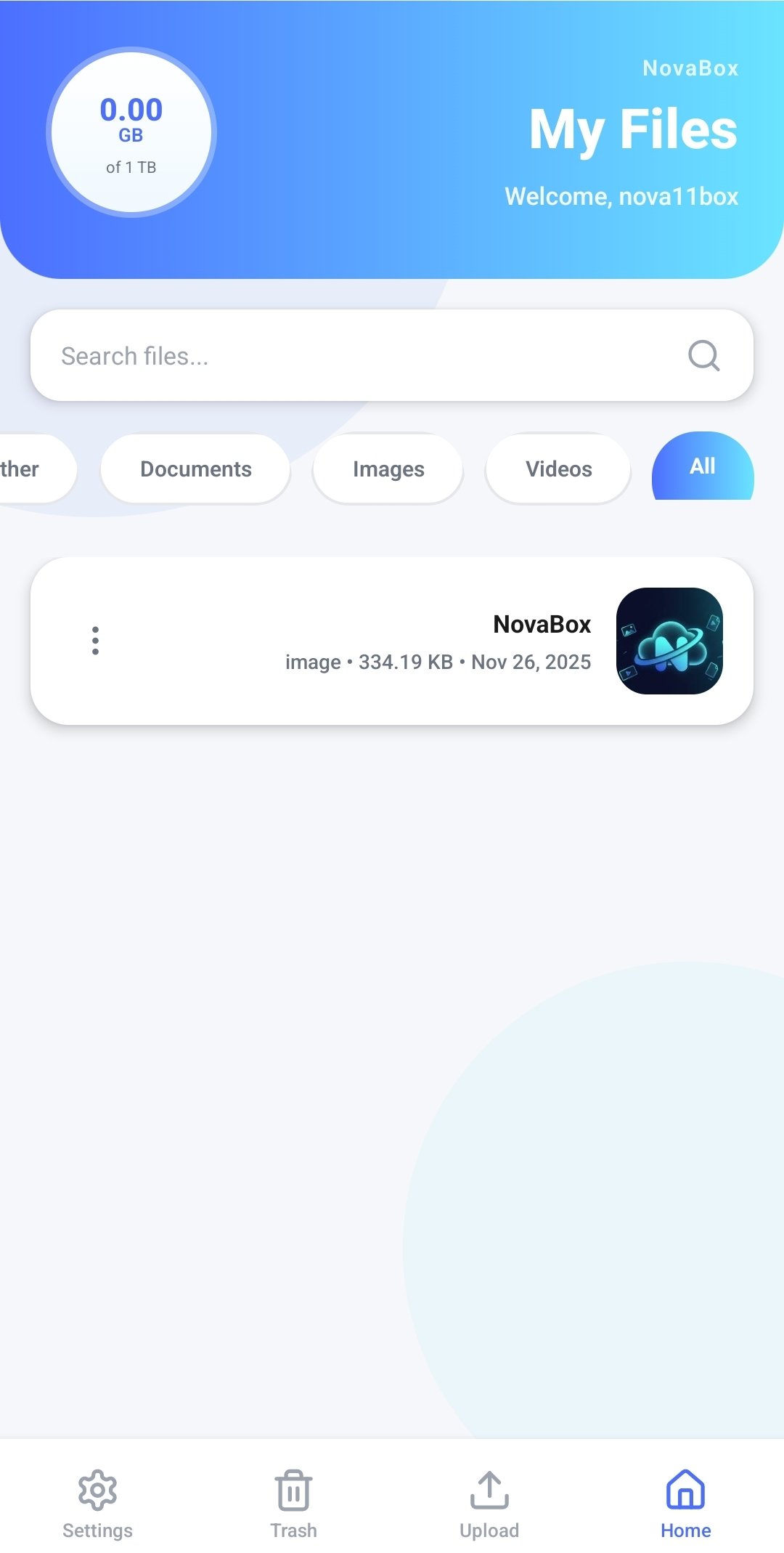 NovaBox files screen