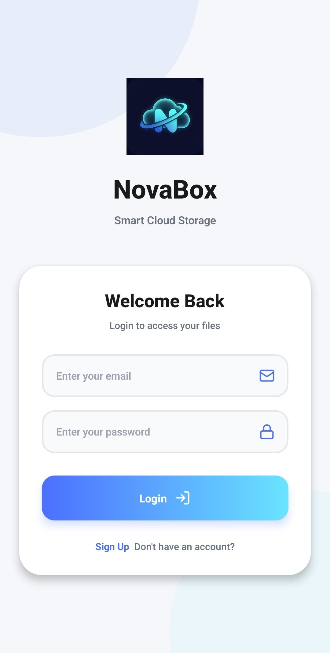 NovaBox login screen